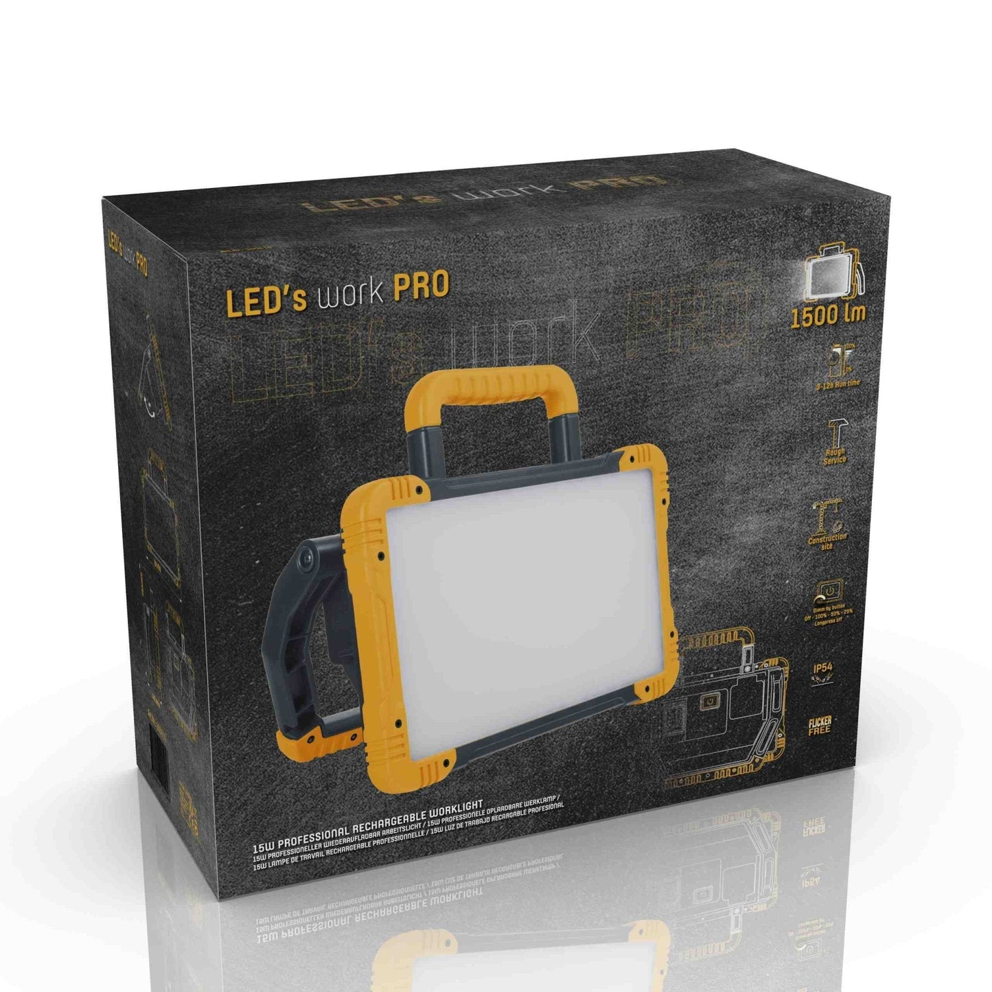 LED's Work Oplaadbare LED Bouwlamp 1500 - Draadloze werking op accu – IP54 – Rough Service Tested