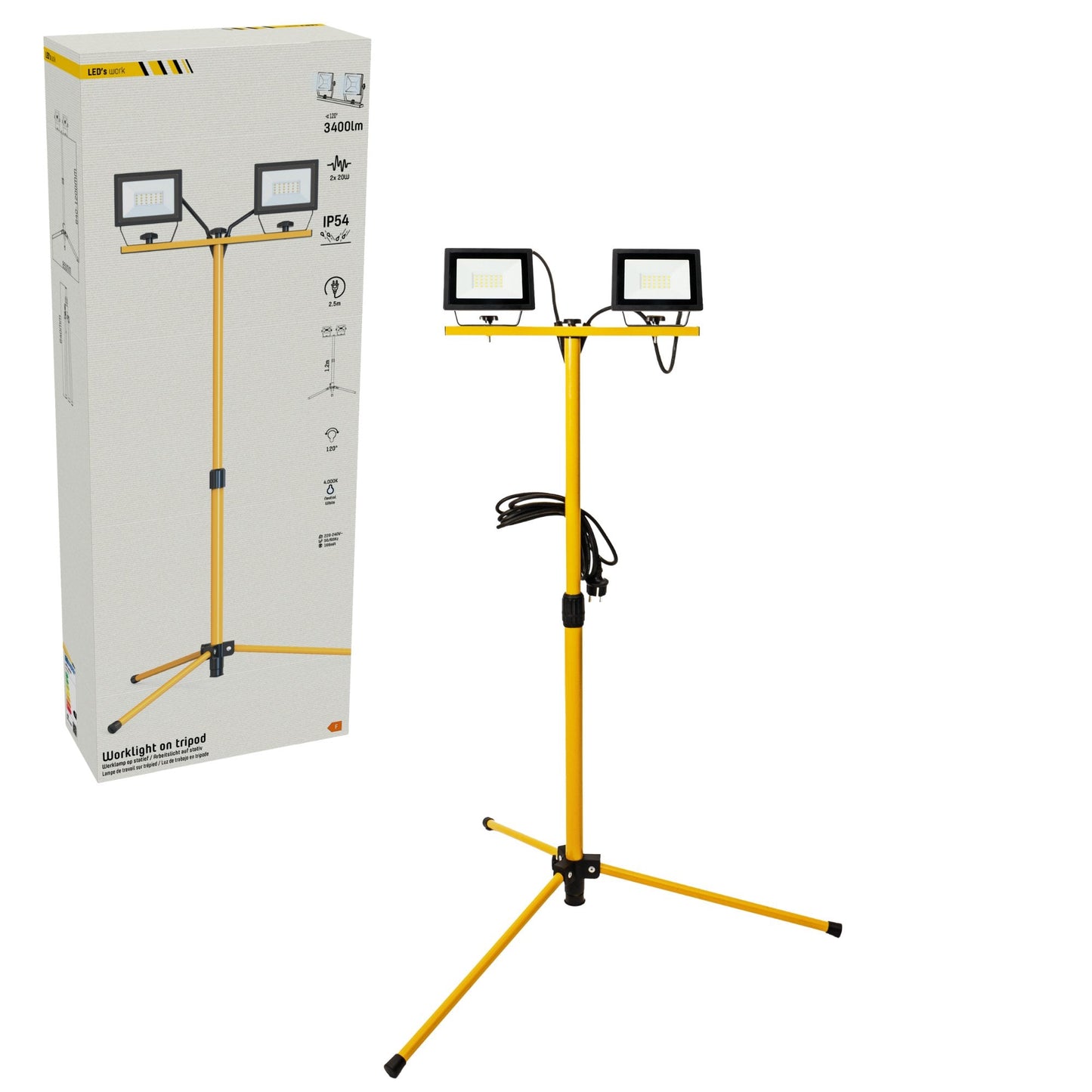 LED's Work Bouwlamp met DUO Statief 4250 - IP54 waterdicht - In hoogte verstelbaar tot 1,20 meter