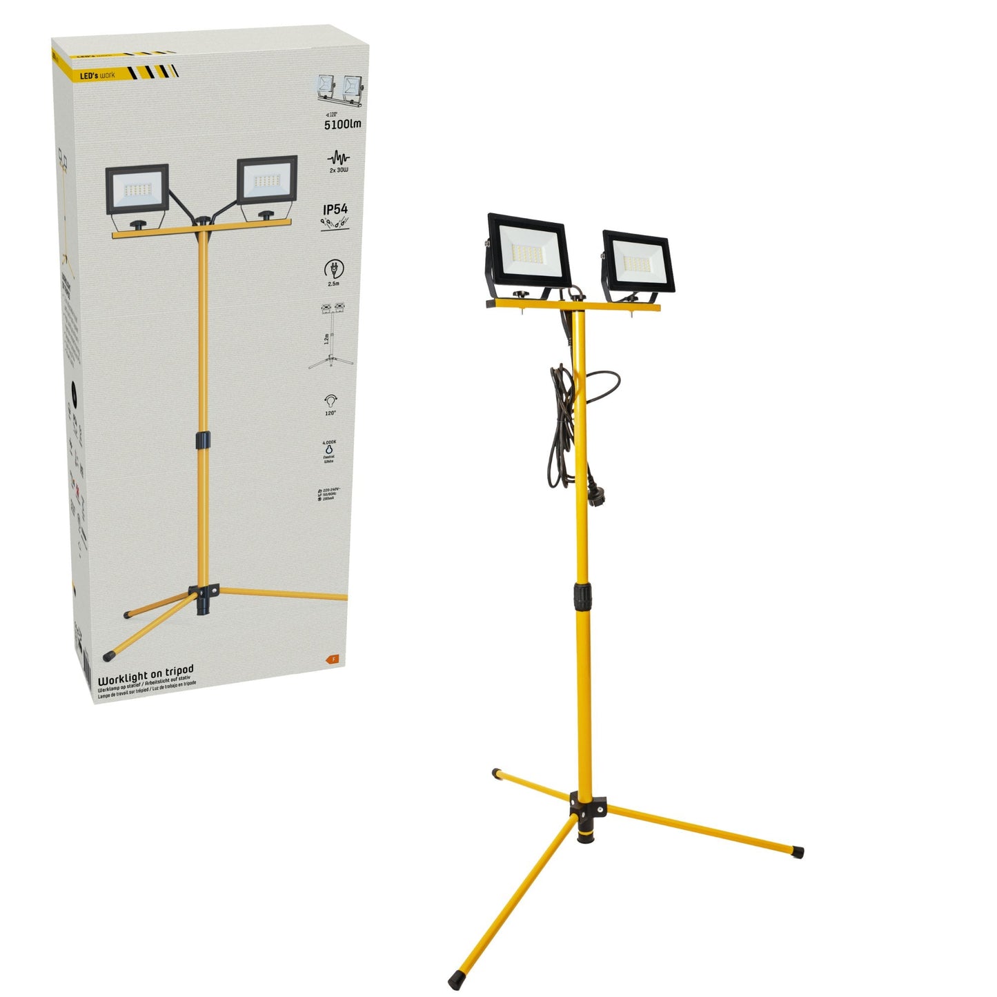 ProWork DUO Tripod LED werklampen op statief - In hoogte verstelbaar - 6370 lm