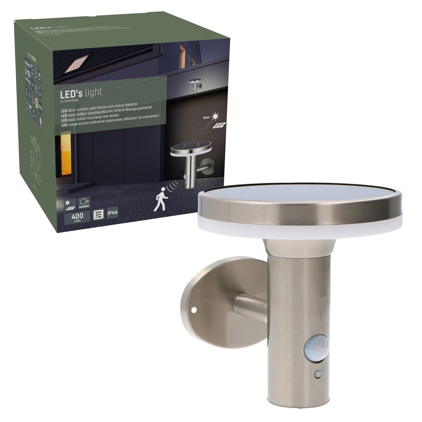 RVS Solar LED Buitenlamp met bewegingssensor - Draadloos - 3 standen - Zilver