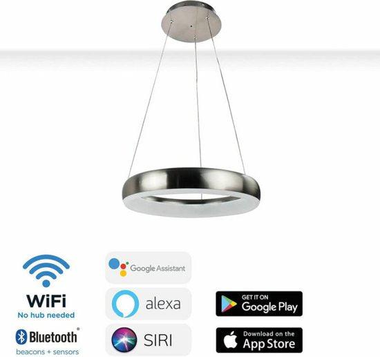 Smart LED Hanglamp rond 60 cm - Bedienbaar met afstandsbediening en app - White & Color - Zilver