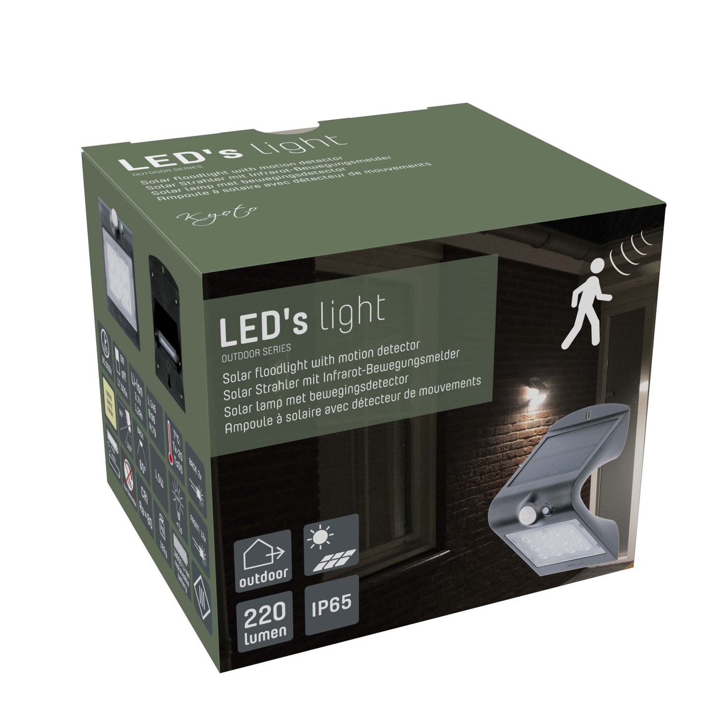 LED's Light Solar LED Buitenlamp met Bewegingssensor 220 - 3 lichtstanden - Automatisch aan/uit - Zwart