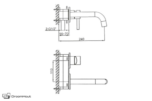 Wastafelmengkraan inbouw geborsteld goud