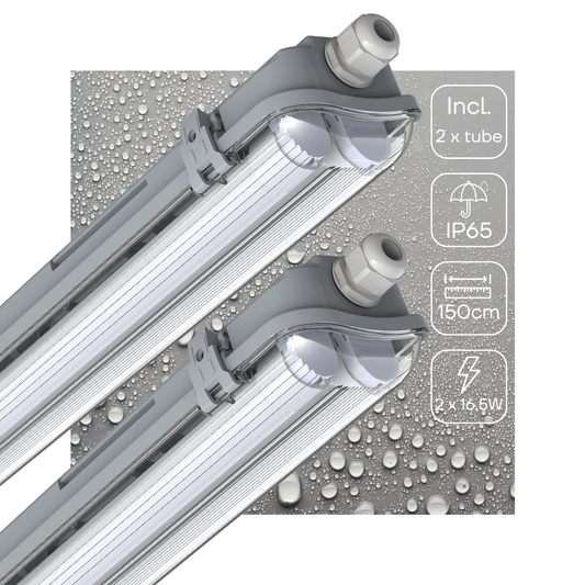 2 PACK - LED's Light Dubbele LED TL lamp 150 cm - compleet met LED buizen - Binnen en buiten - 6120 lm - 2x16.5W - 4000K