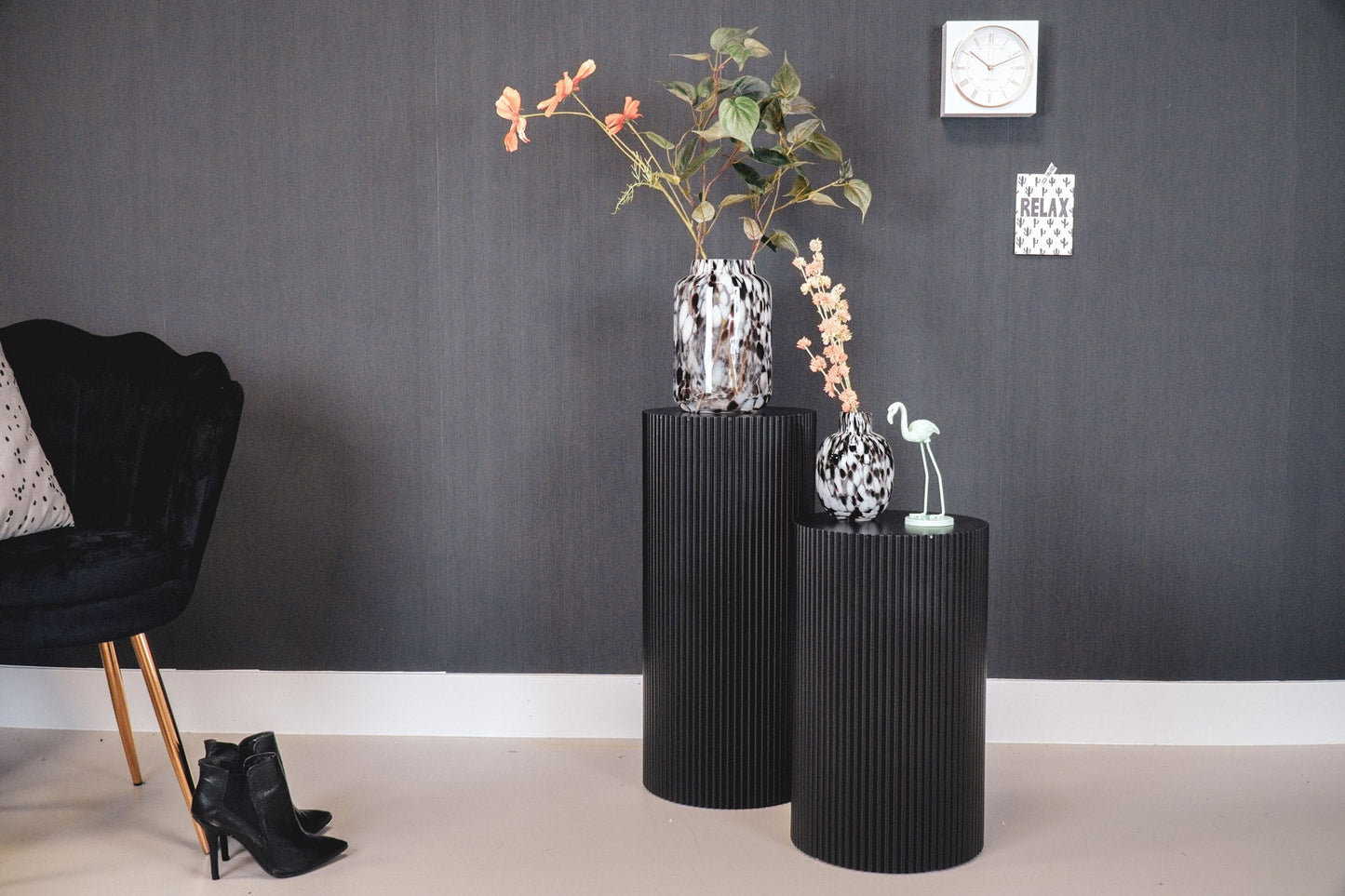 Bijzettafel /Pilaar- Cilinder - MDF - Zwart  - 30x30x54cm