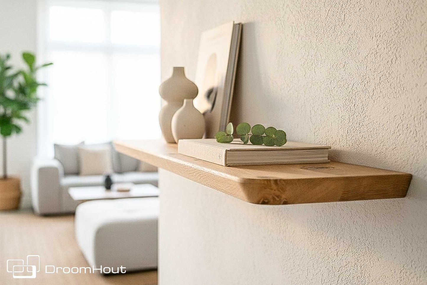Houten wandplank  (facet rand, ronde hoek)