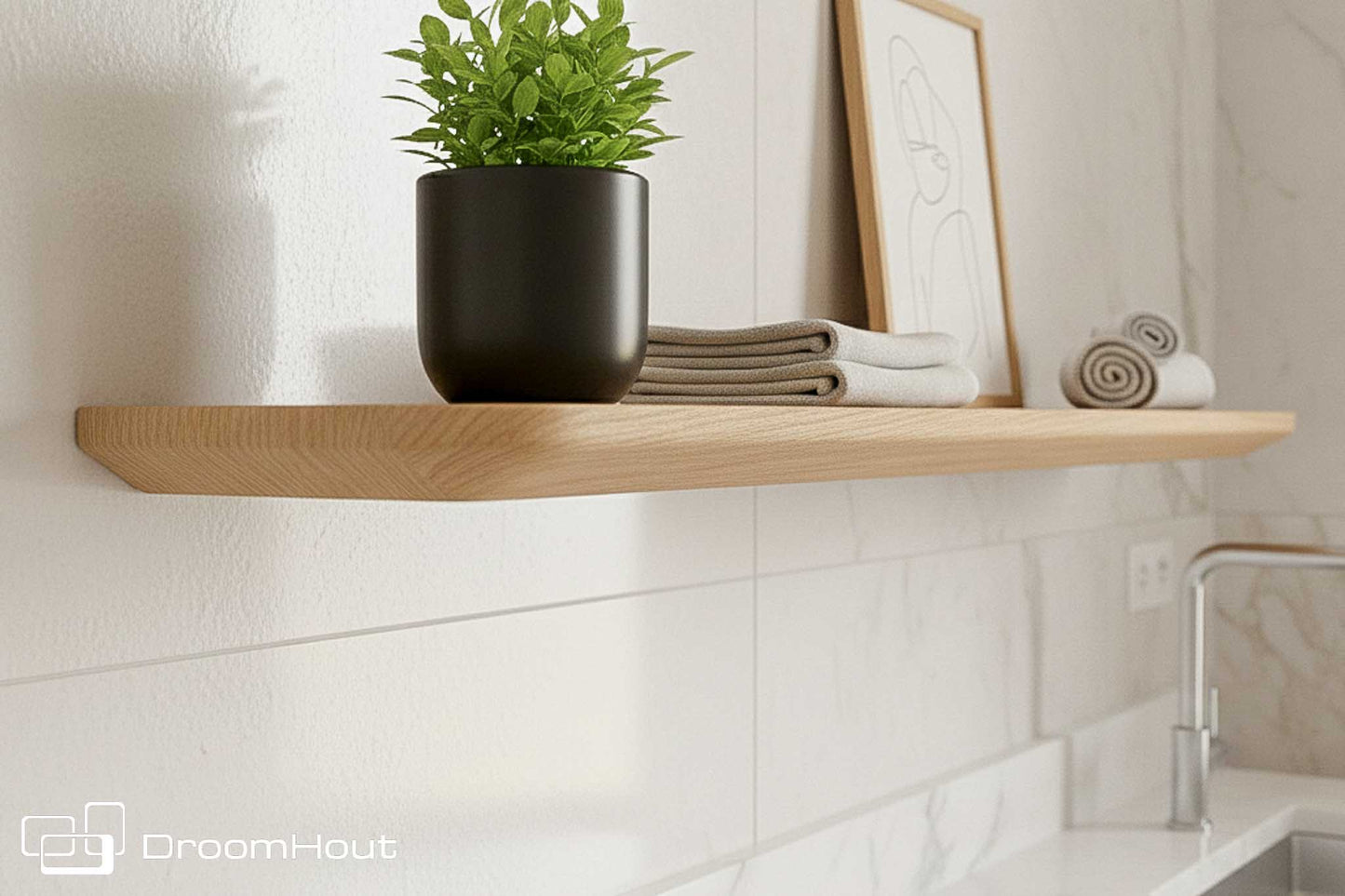Houten wandplank (verjongde rand, ronde hoek)