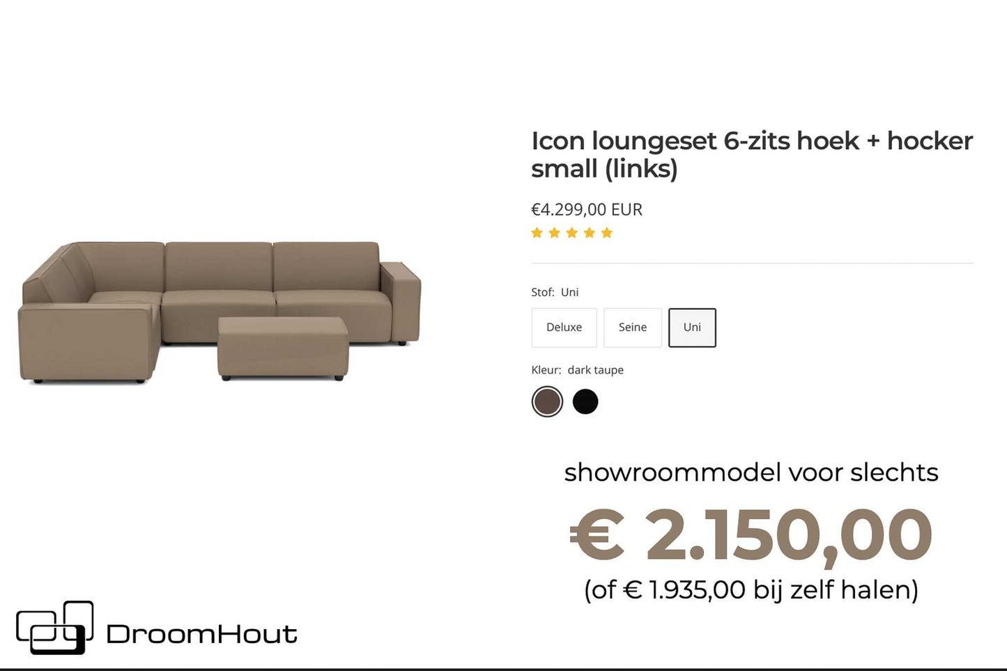 Icon loungebank Bubalou 6-zits hoek - showroommodel