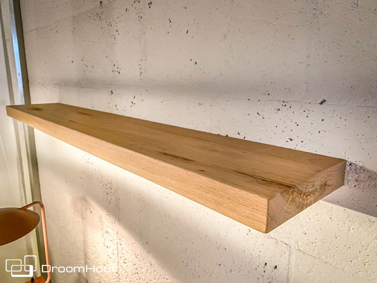 Houten wandplank  (facet rand, ronde hoek)