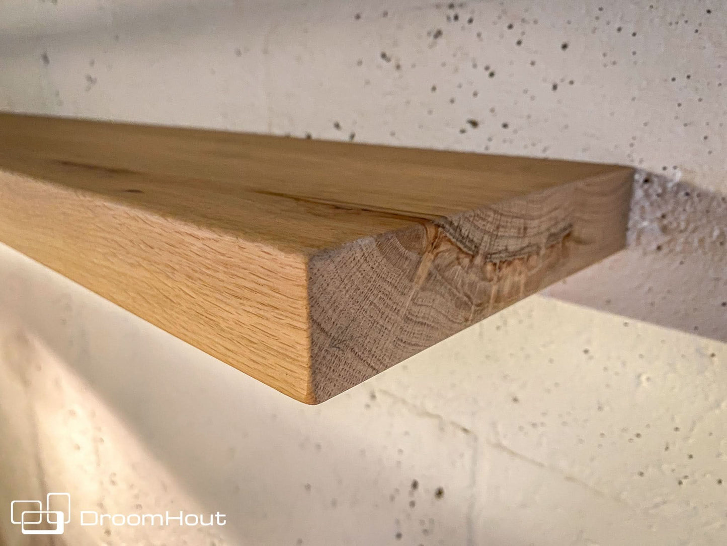 Houten wandplank (verjongde rand, ronde hoek)