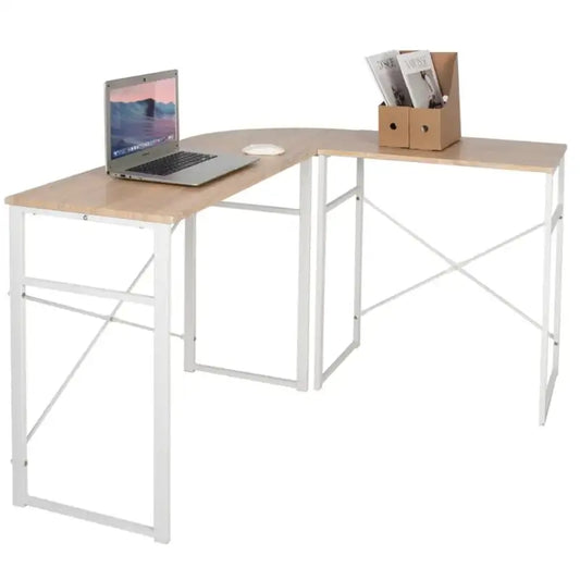 BukkitBow - Hoekbureau met Ronde Bocht - Stevig Hout en Wit Stalen Frame - 83x40CM & 63x40cm