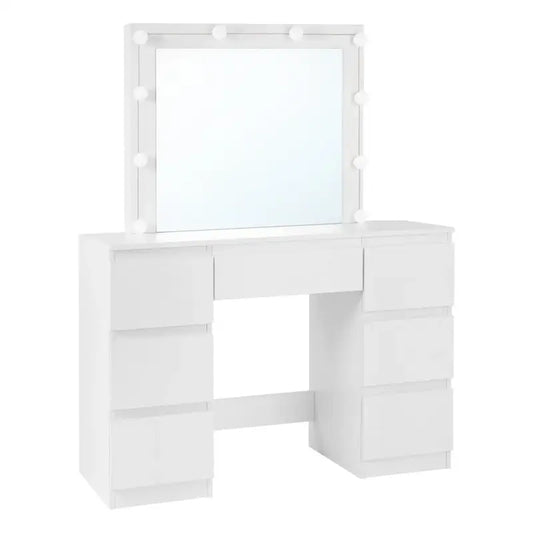 BukkitBow - Kaptafel met Spiegel en LED-Verlichting - Stevig Houtmateriaal - 7 Lades - 110x140,5x39,5cm