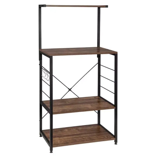 BukkitBow - Magnetronkast Metaal- Inclusief Rek voor Kopjes en Haken voor Keukengerei - Eikenhout