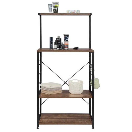 BukkitBow - Magnetronkast Metaal- Inclusief Rek voor Kopjes en Haken voor Keukengerei - Eikenhout