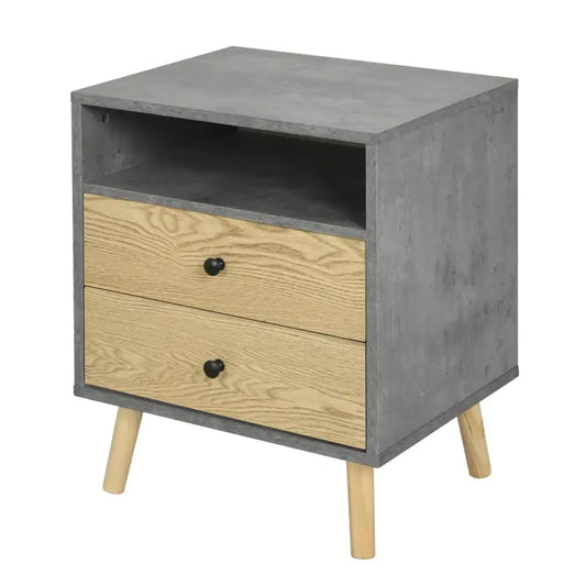 BukkitBow - Nachtkastje met 2 Laden - Grijs met Licht Eikenhout - Max Belasting: 30KG - 45x56x40cm