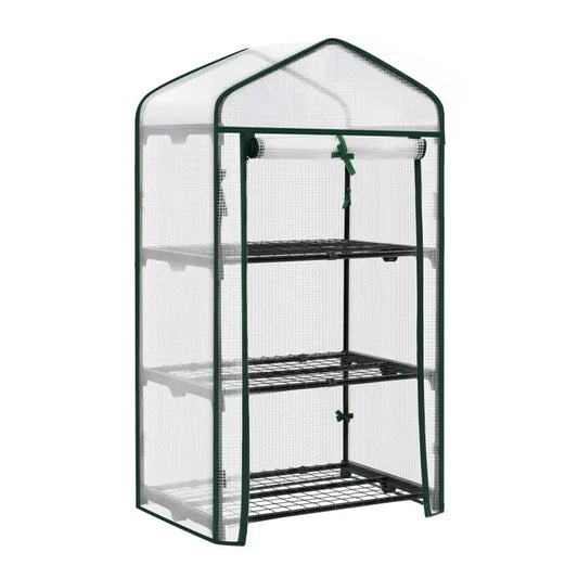 BukkitBow – Polytunnel Tuinkas – Winterproof Tunnel voor Groenten Teelt – Compacte Tuinkas met Groot Luik en 3 Bloemen Planken - 69X125X49CM