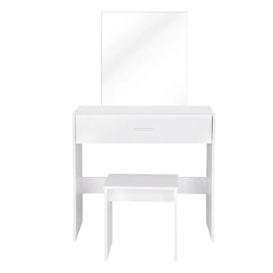 BukkitBow - Witte Kaptafel met Grote Make-Up Spiegel met grote Lade en Kruk (39X82X75CM)