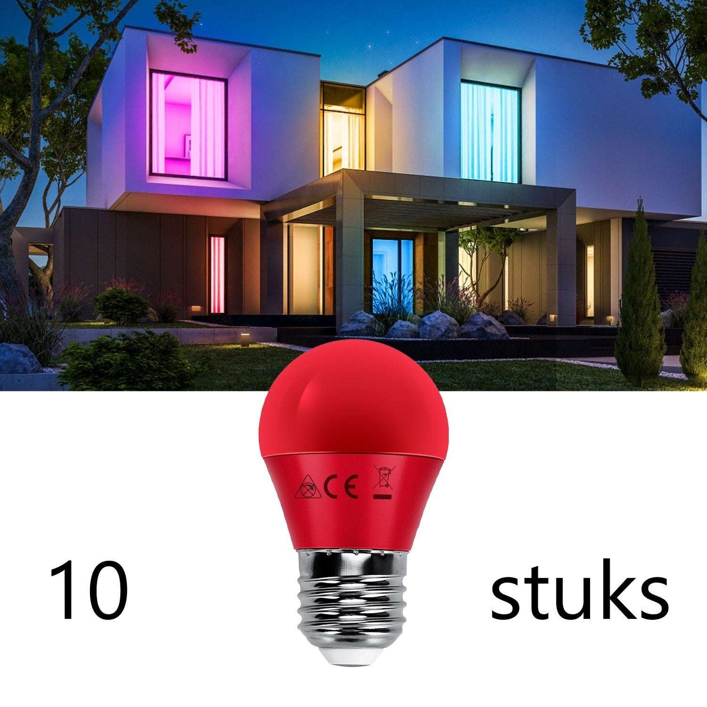 G45 kogellamp 10 stuks | E27 LED lamp 4W=30W gloeilamp | rood licht