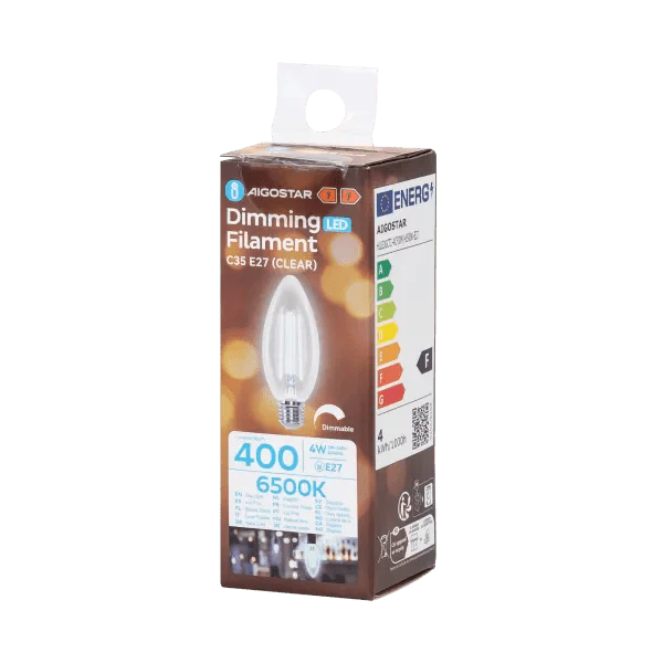 Kaarslamp E27 dimbaar daglichtwit | C35 LED 4W~400Lm=38W halogeen verlichting | helder glas - 6500K