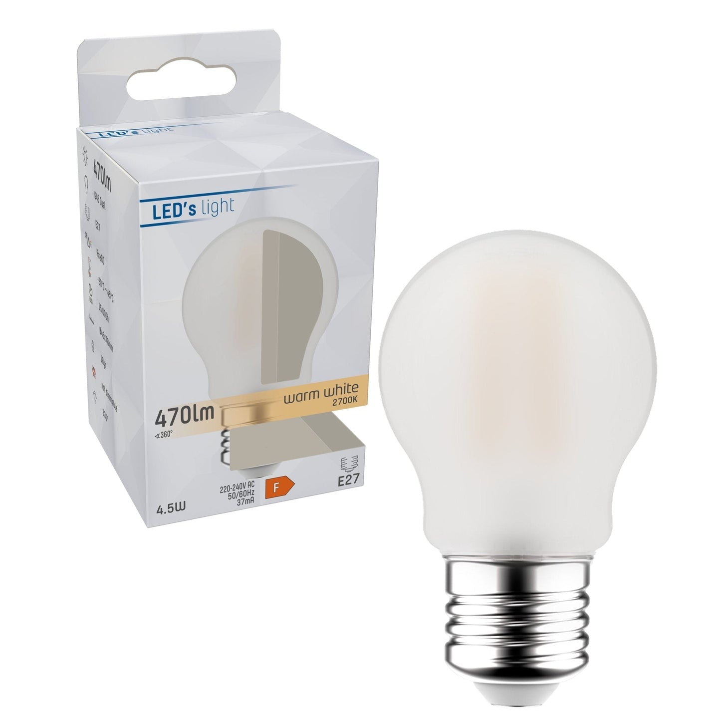 LED Lamp E27 - Melkglas - Warm wit licht - 470 lm