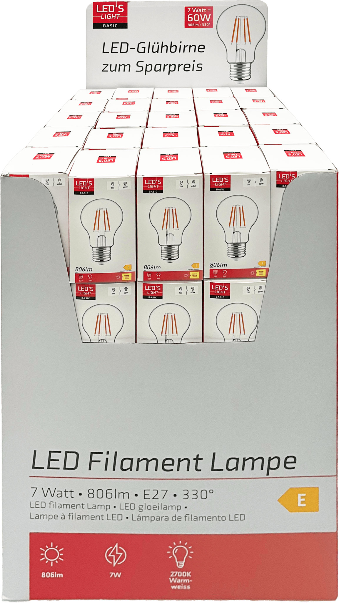 LED's Light LED Lamp E27 - Standaard model peertje - 7W vervangt 60W - Transparant glas