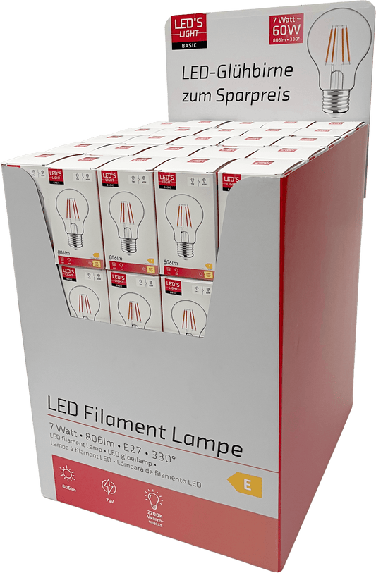 LED's Light LED Lamp E27 - Standaard model peertje - 7W vervangt 60W - Transparant glas