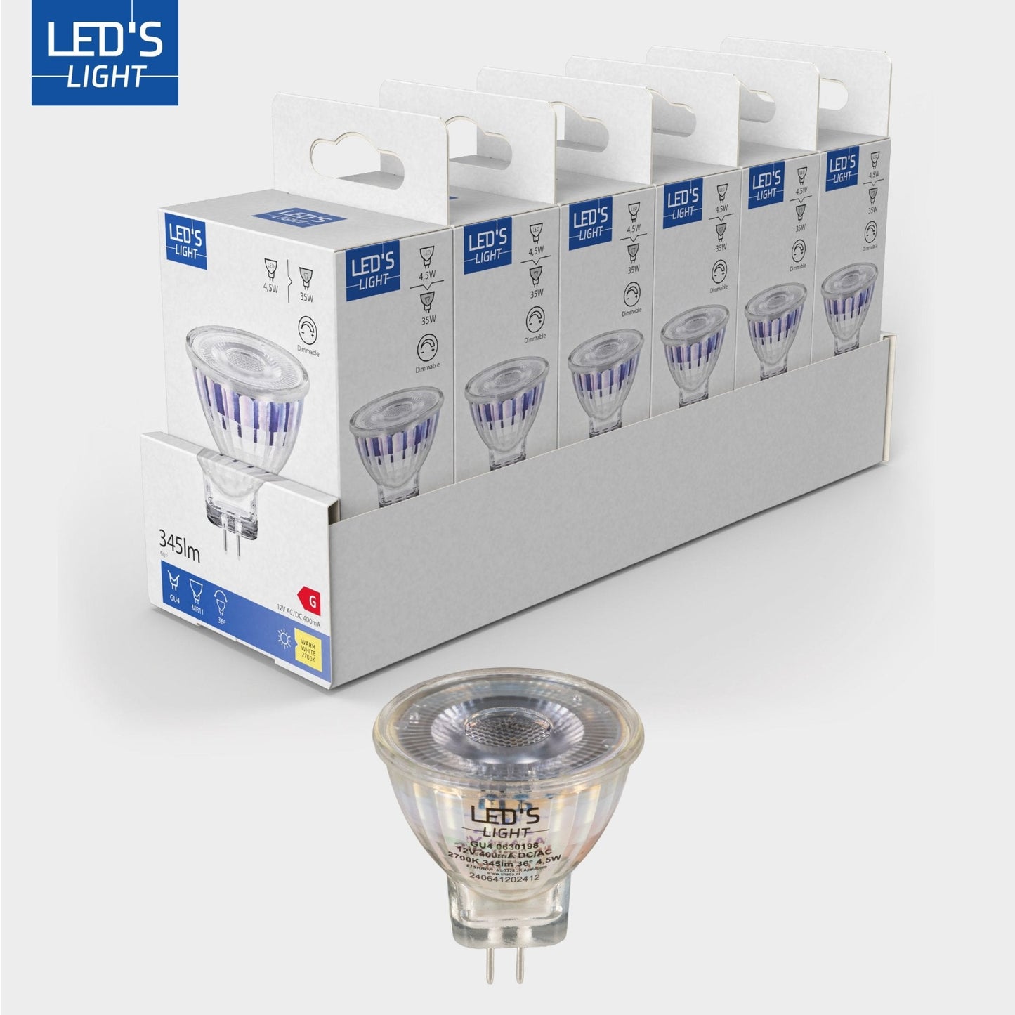 LED's Light LED Lamp met GU4 fitting - 12V - MR11 - Warm wit licht - 4W vervangt 35W