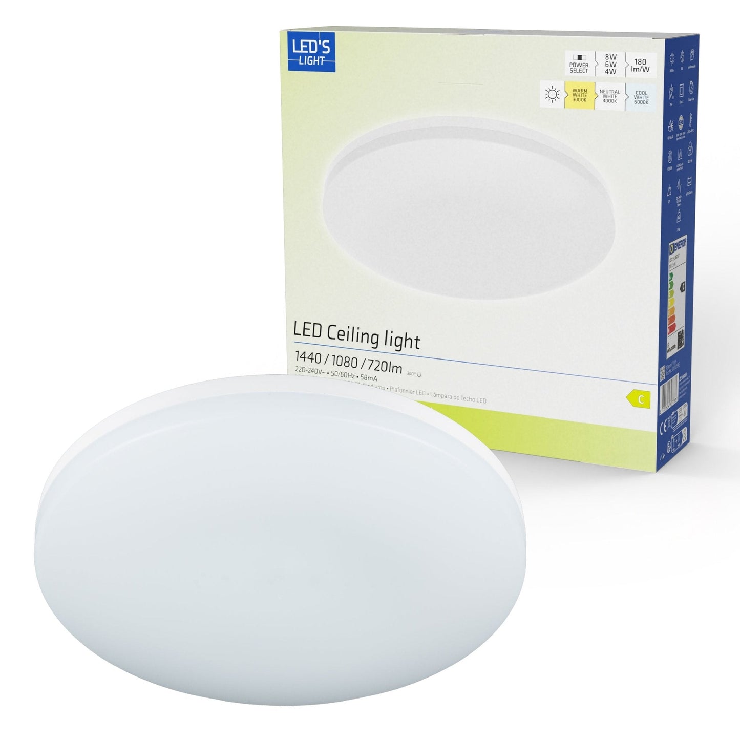 LED's Light Plafondlamp 25 cm - 6 lichtstanden - Geschikt voor alle binnenruimtes - IP54