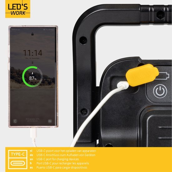 LED's Work 18V Acculamp Werklamp - Incl Adapters - LED Werklamp 5000lm – Klasse 3 • IP54 • IK08 • Dimbaar • Compatibel met Makita, Bosch, DeWalt & Metabo