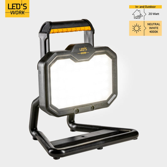 LED's Work LED Bouwlamp oplaadbaar 20W 2000lm - Werkt draadloos op accu - Stof- en waterdicht