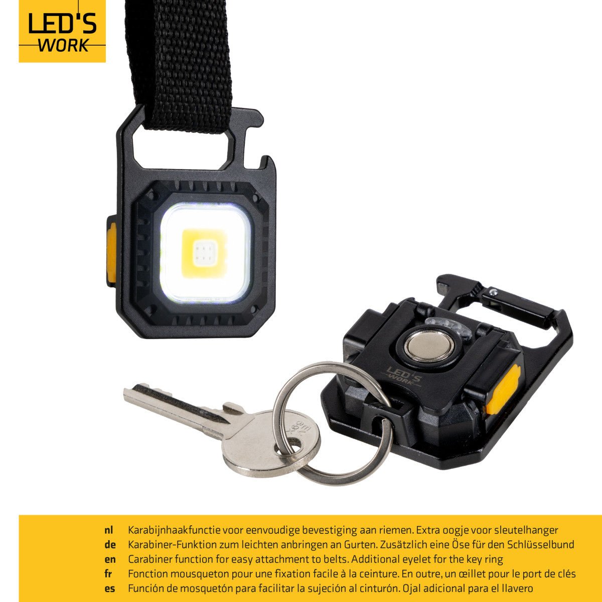 LED's Work mini Werklamp met sleutelhanger - Oplaadbaar met USB - Draadloos op accu