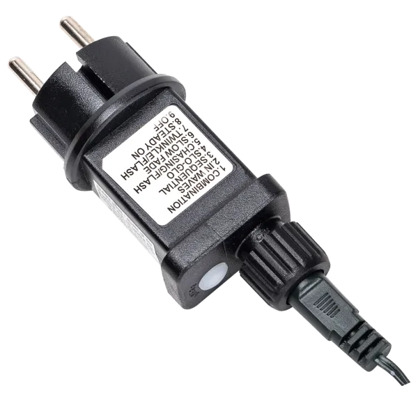 Lichtstring warmwit 8 meter (3+5) - 10 LED's milky | sproeidicht IP44 - koppelbaar (max 5) | 230VAC - 24V | met timer 6u aan/18u uit