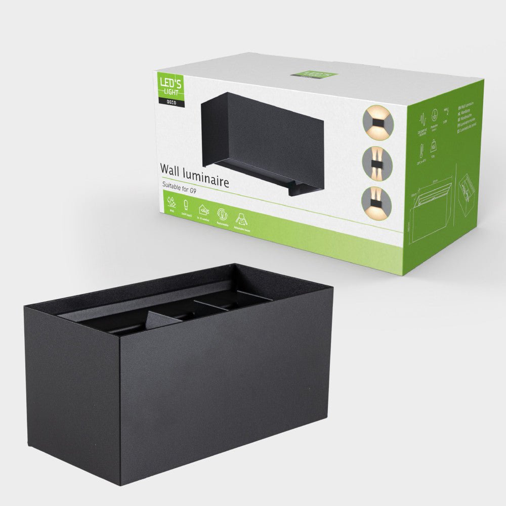 Lumo Recta Zwart - Wandarmatuur zonder lichtbron - Excl 2xG9 - IP65