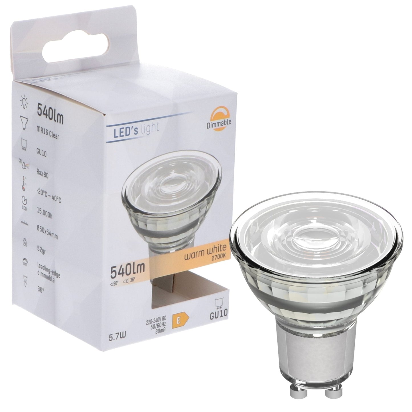 GU10 LED Lamp - Dimbaar warm wit licht - 5W vervangt 75W - 1 spot