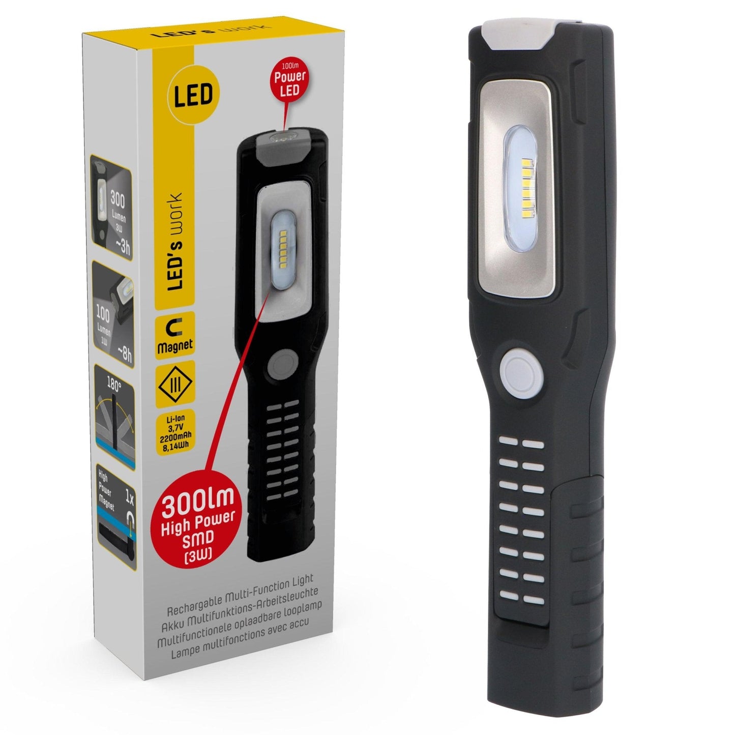 LED's Work Looplamp op Accu 300 - Oplaadbaar & draadloos - 2 lichtpunten