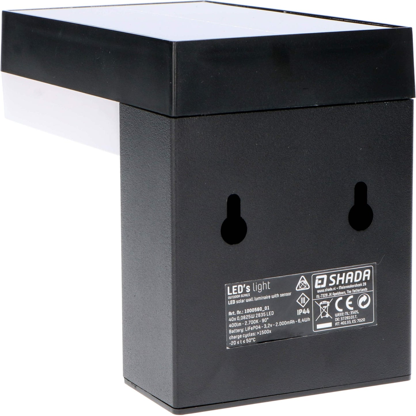 LED's Light RVS Solar LED Muurlamp met Bewegingssensor - Draadloos - Vierkant - 3 standen - Zwart