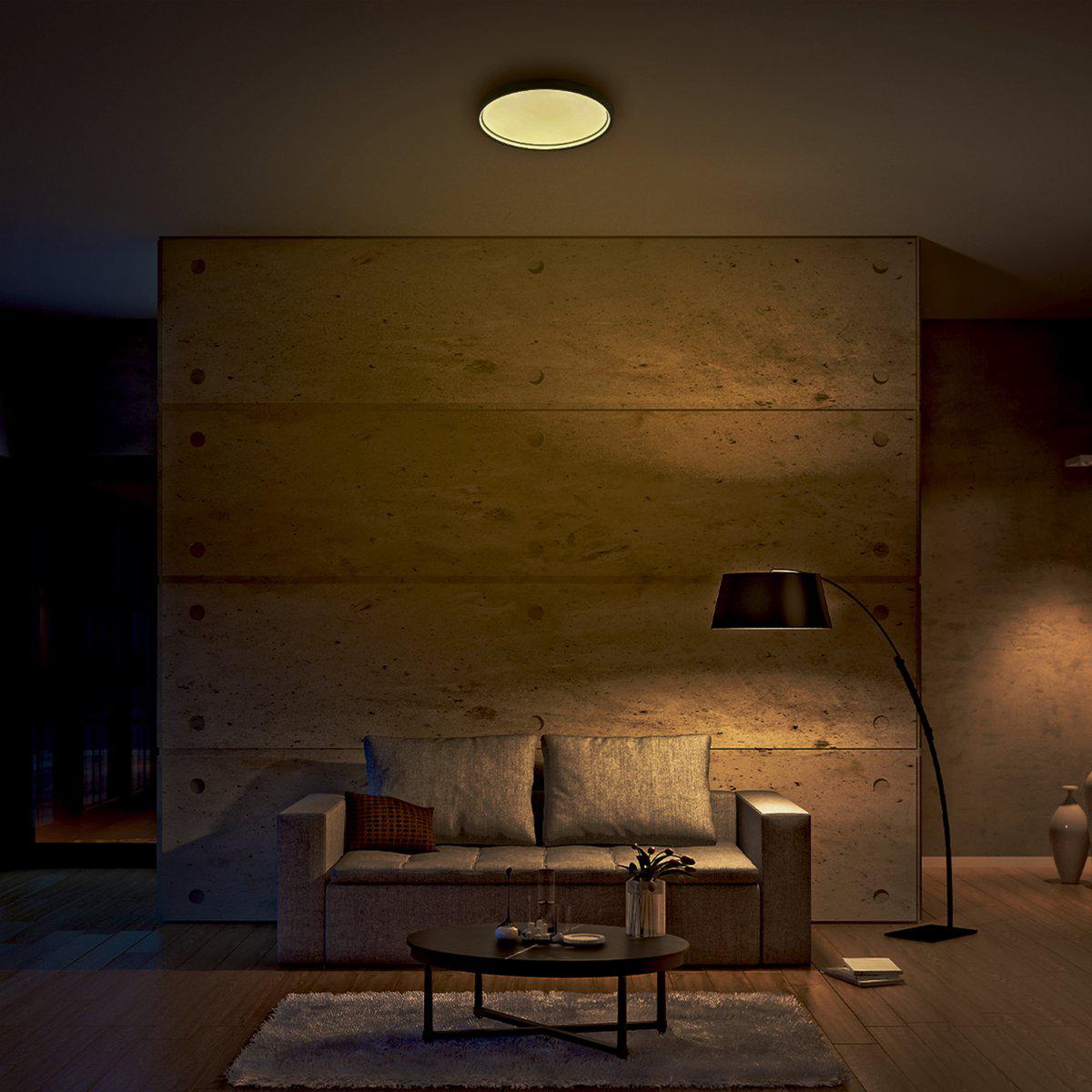 Slim LED Plafonniere 45 cm - Plafondlamp dimbaar zonder dimmer - Warm wit licht - Antraciet